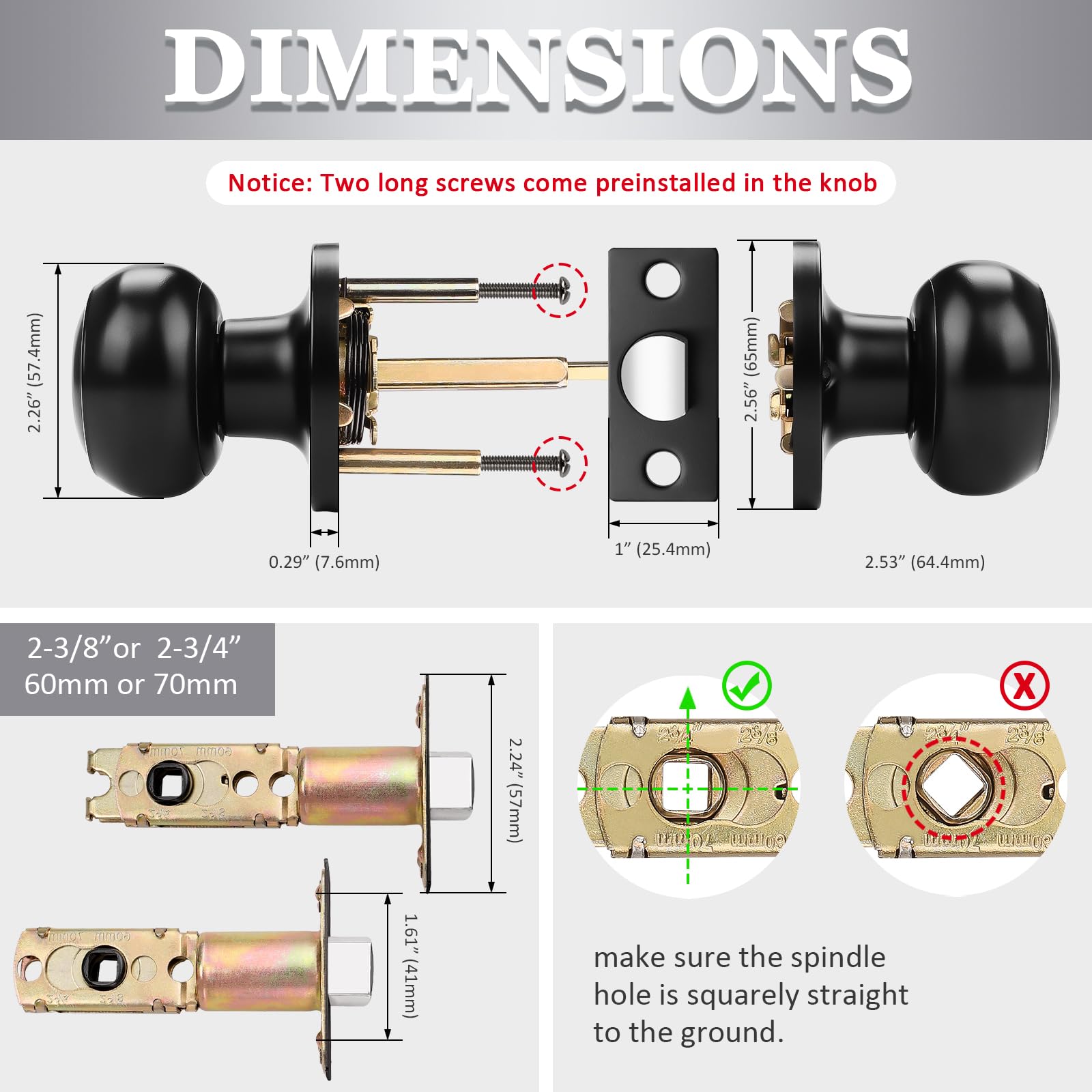 Probrico ANSI Grade 3 passage knob with durable brass tumbler