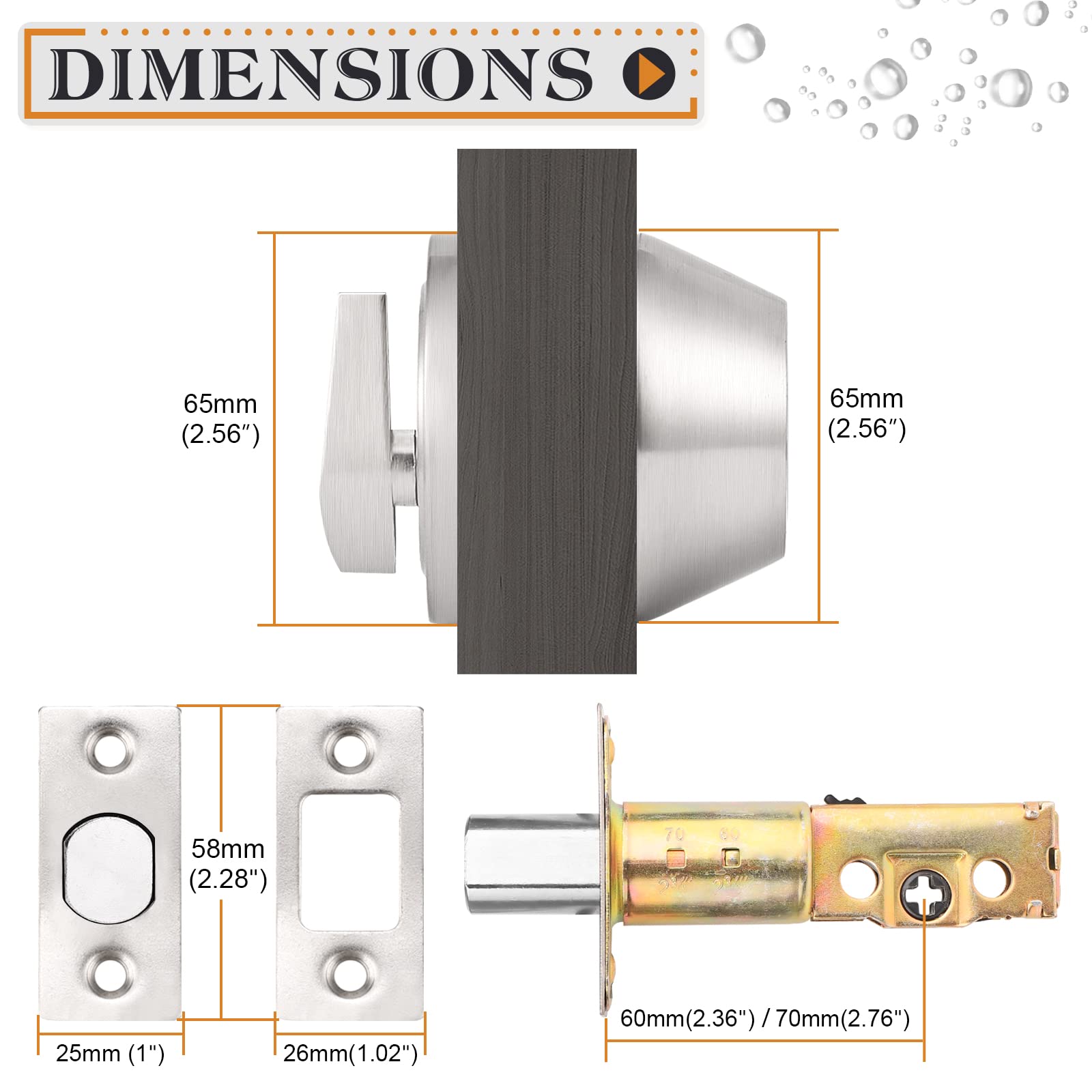 Probrico backset adjustment 2-3/8 to 2-3/4 inches.