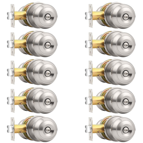 Probrico brushed nickel bed/bath knob pack on interior door for privacy