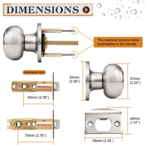 Probrico interior knob includes latch and strike; quick, tool-free installation.