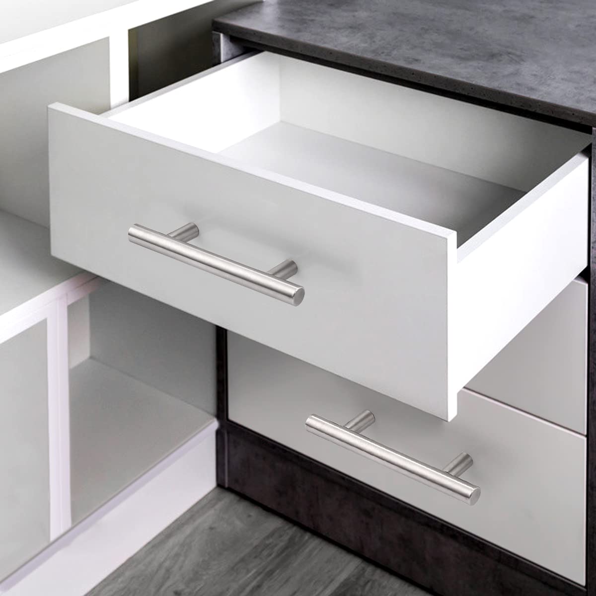 Probrico euro T-bar pull with brushed nickel finish highlighting 3-inch hole centers.