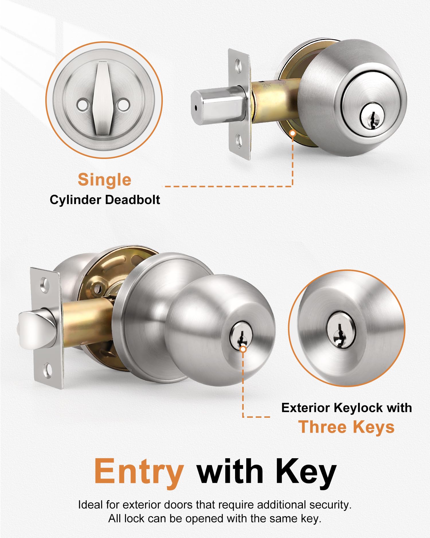 Probrico brushed nickel finish provides durable, corrosion-resistant exterior hardware.