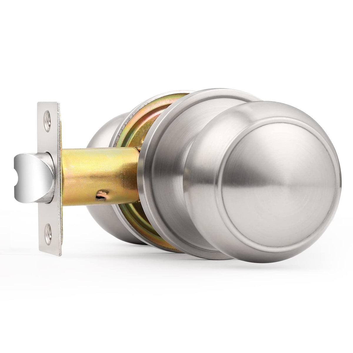 Probrico brushed nickel passage knob with round knob for interior doors; no locking required.