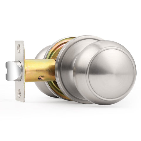 Probrico brushed nickel passage knob with round knob for interior doors; no locking required.
