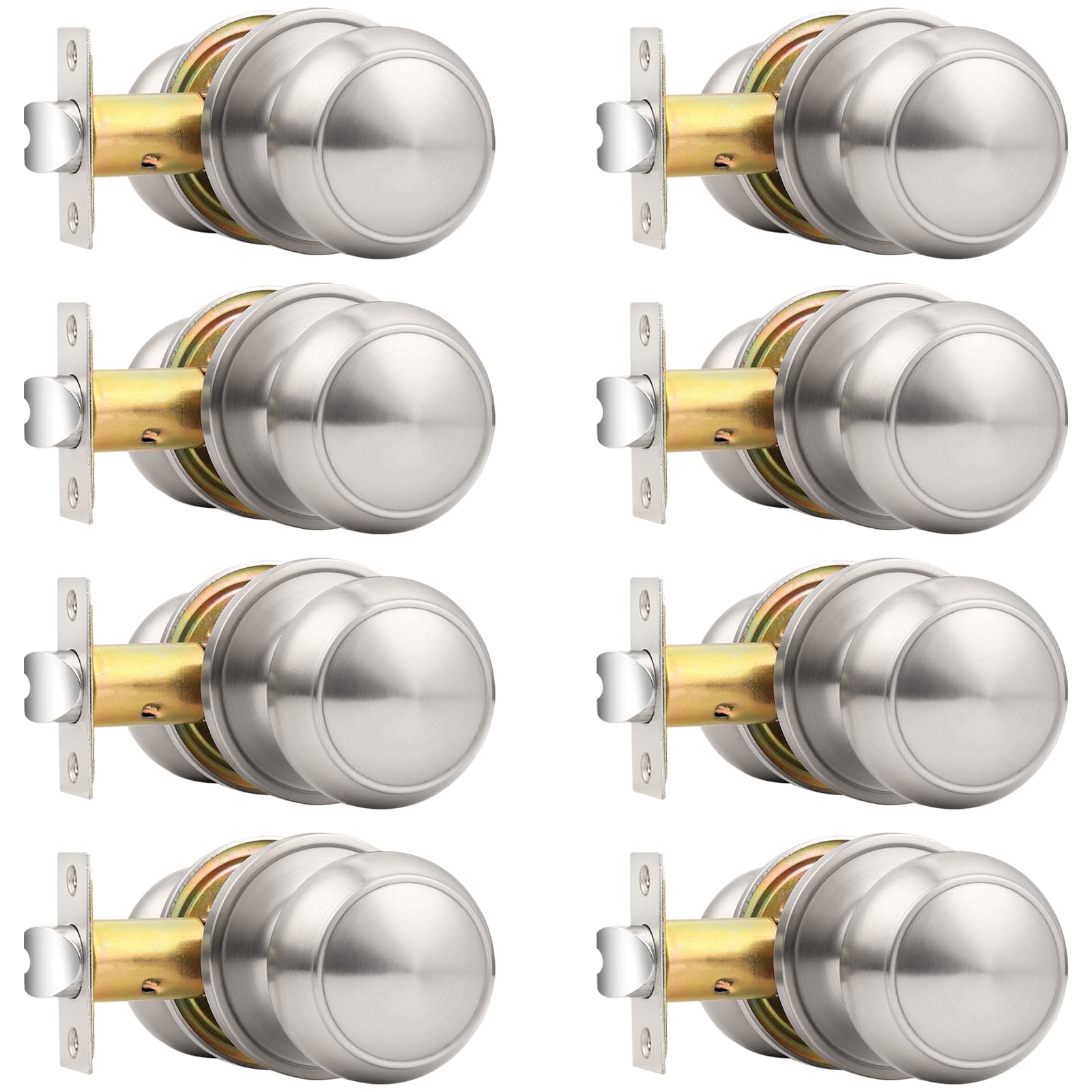 Probrico brushed nickel passage knob with round rose for hall and closet doors