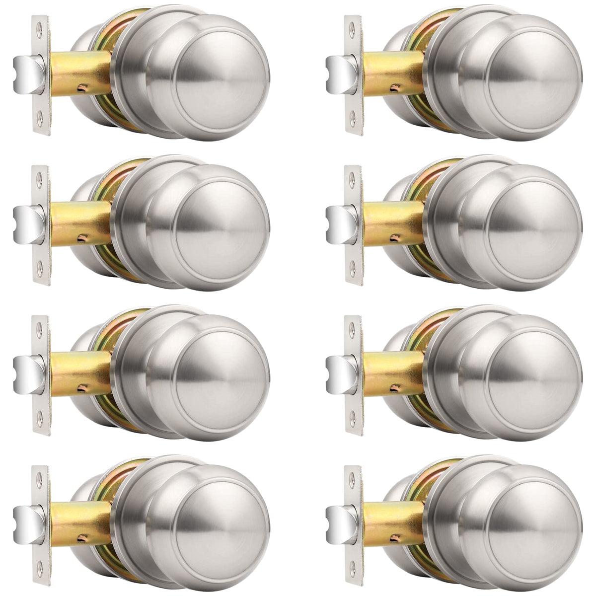 Probrico brushed nickel passage knob with round rose for hall and closet doors
