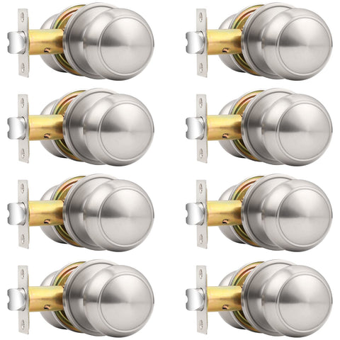 Probrico brushed nickel passage knob with round rose for hall and closet doors