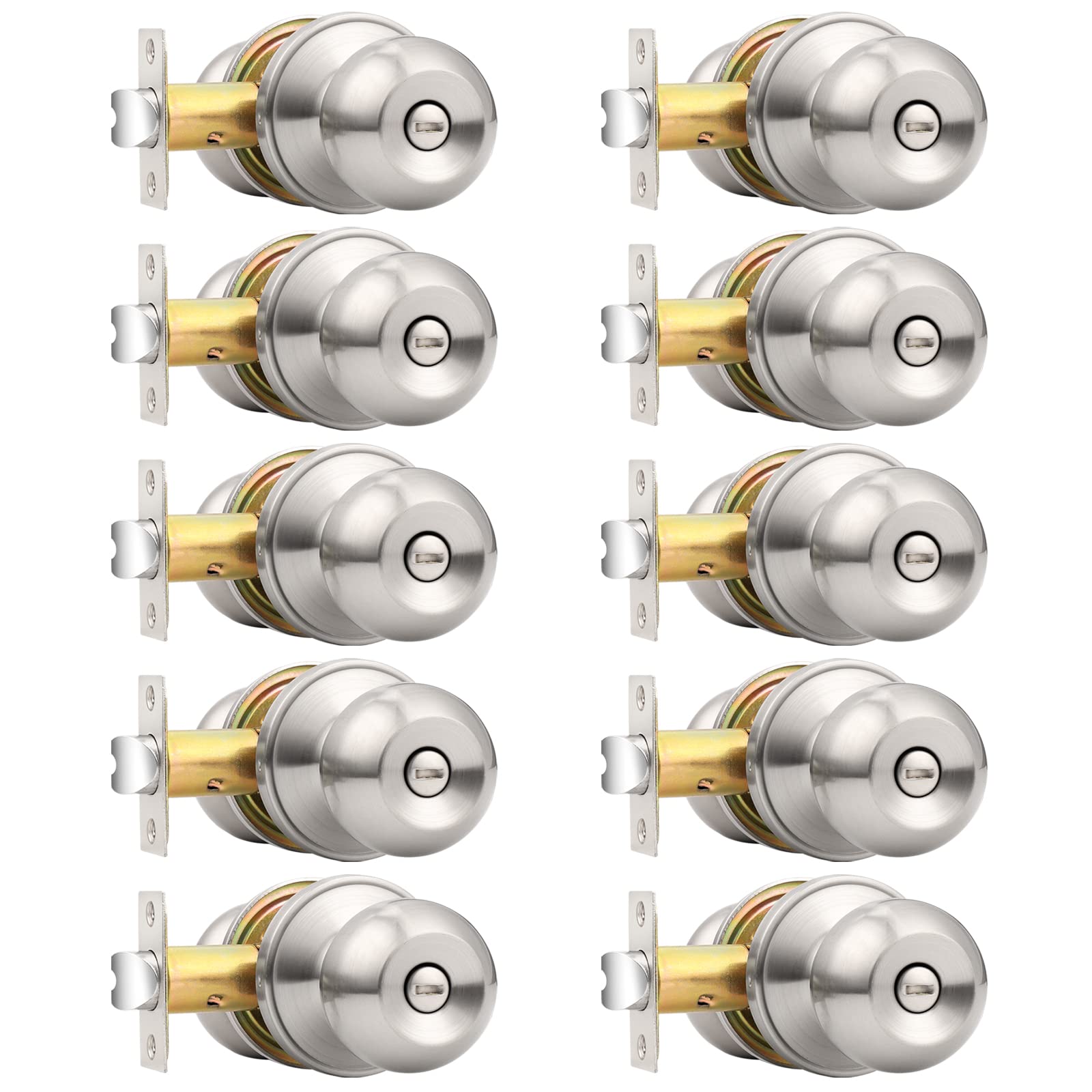 Probrico brushed nickel privacy knob for interior doors, ideal for bedrooms and bathrooms.