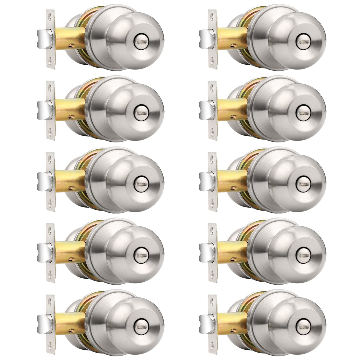 Probrico brushed nickel privacy knob for interior doors, ideal for bedrooms and bathrooms.
