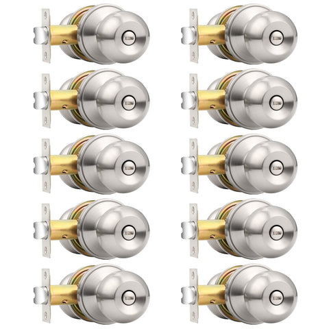 Probrico brushed nickel privacy knob for interior doors, ideal for bedrooms and bathrooms.
