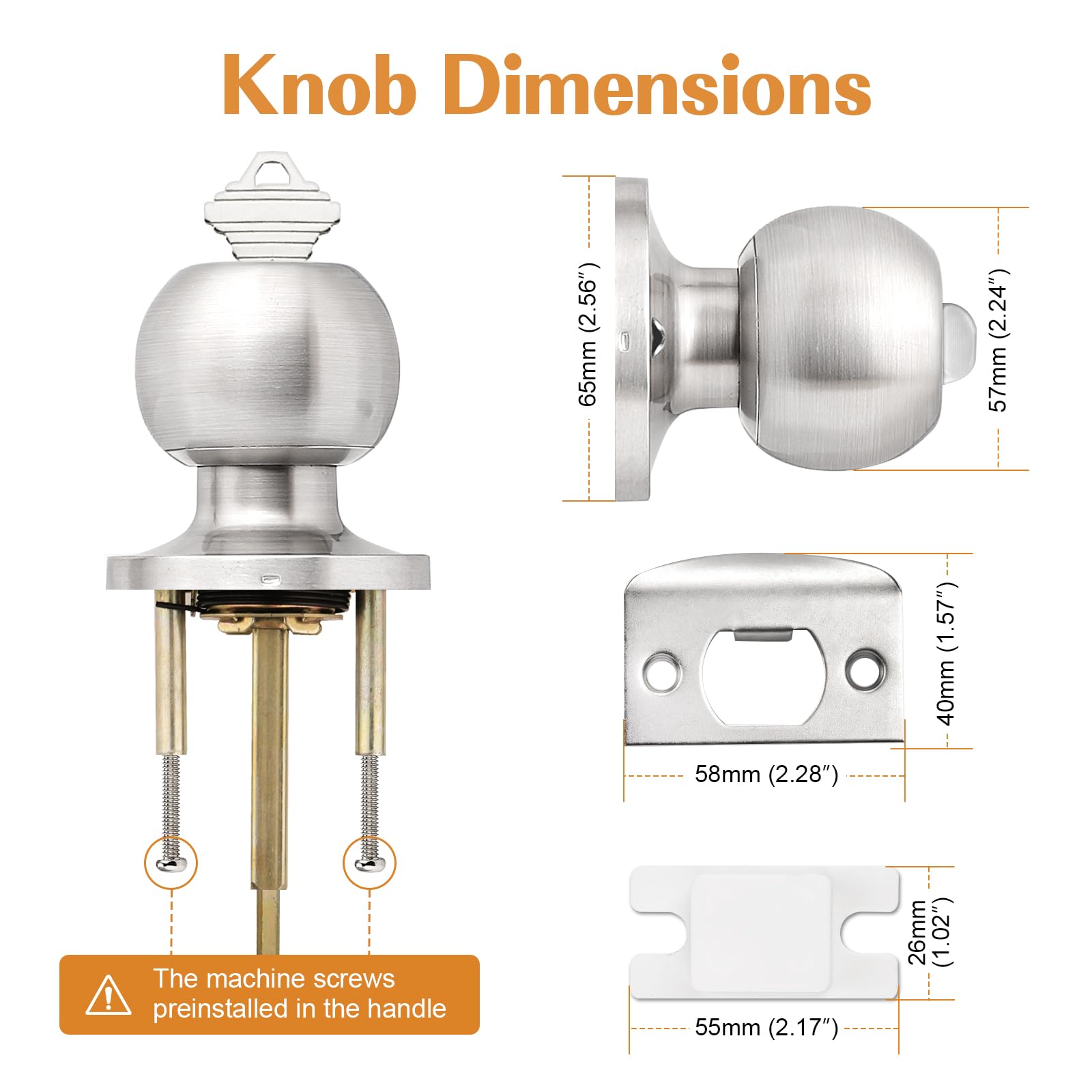 Probrico dimensions show 53mm knob and 65mm rosette for precise fit