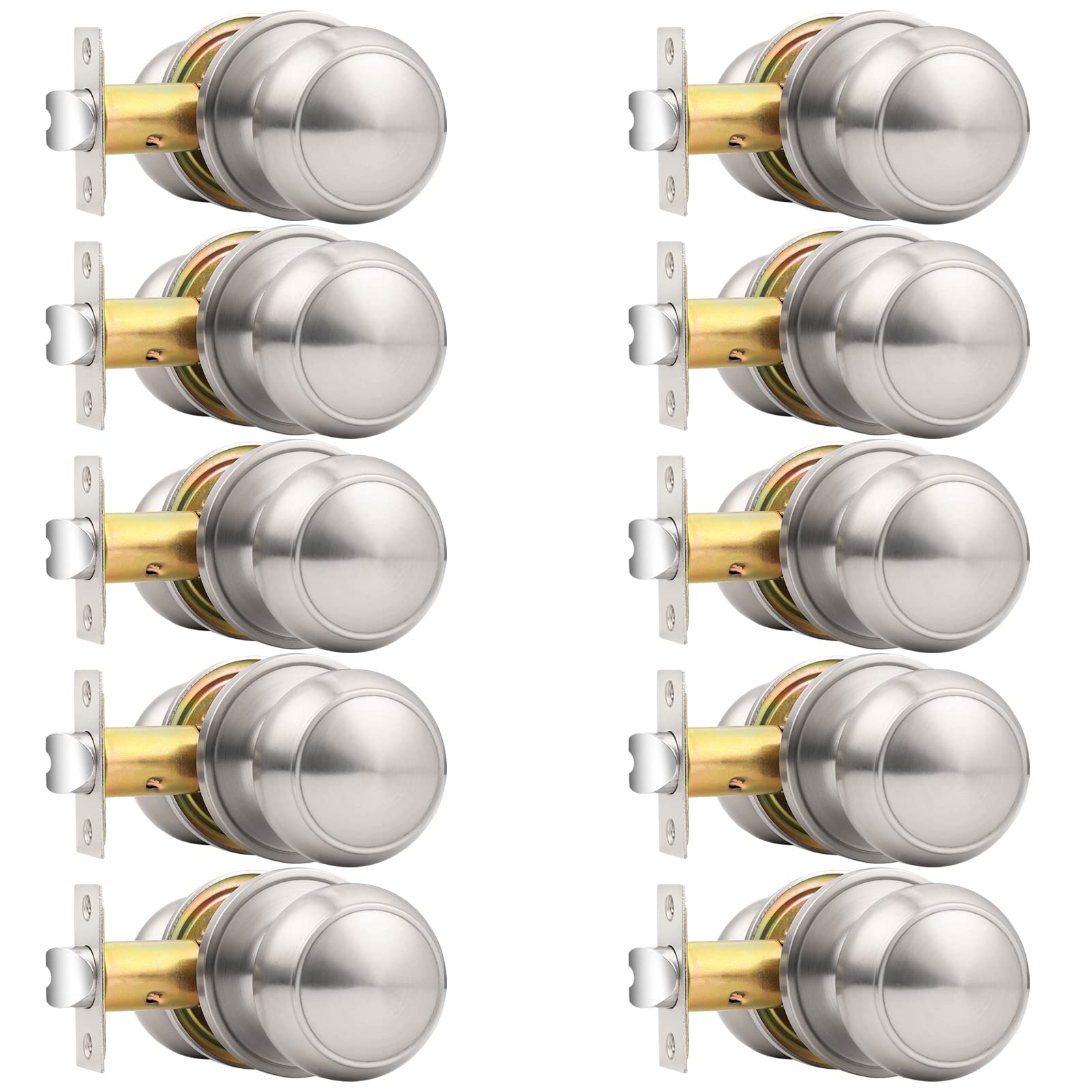Probrico brushed-nickel flat-ball interior door knob with smooth grip for hallways