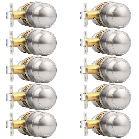 Probrico brushed-nickel flat-ball interior door knob with smooth grip for hallways