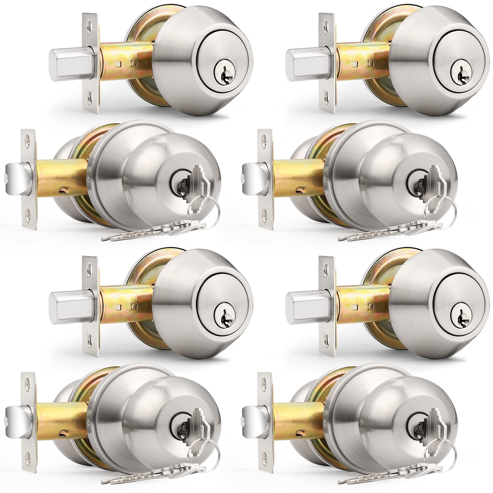 Probrico four-pack keyed-alike exterior lock set with knob and deadbolt.