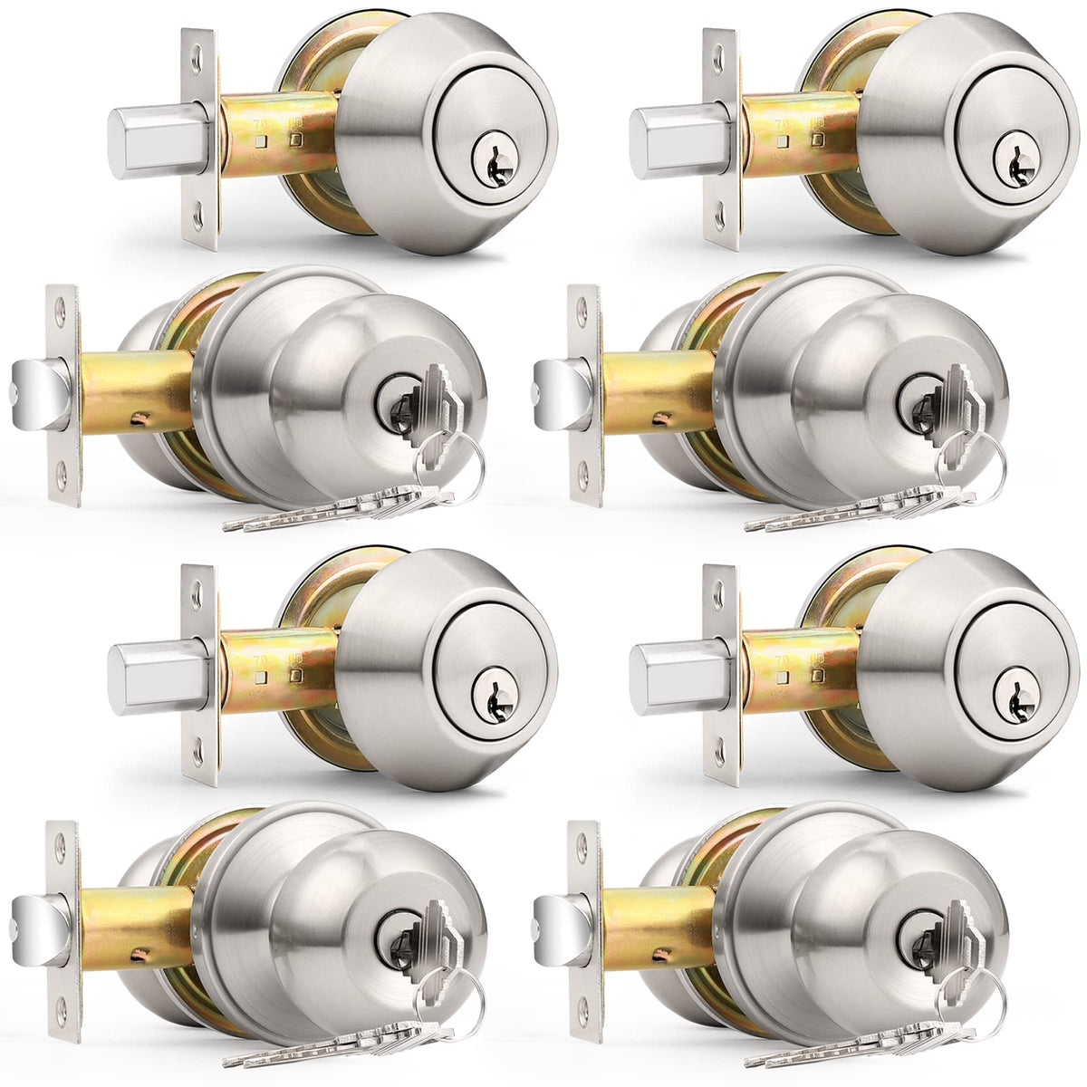 Probrico four-pack keyed-alike exterior lock set with knob and deadbolt.