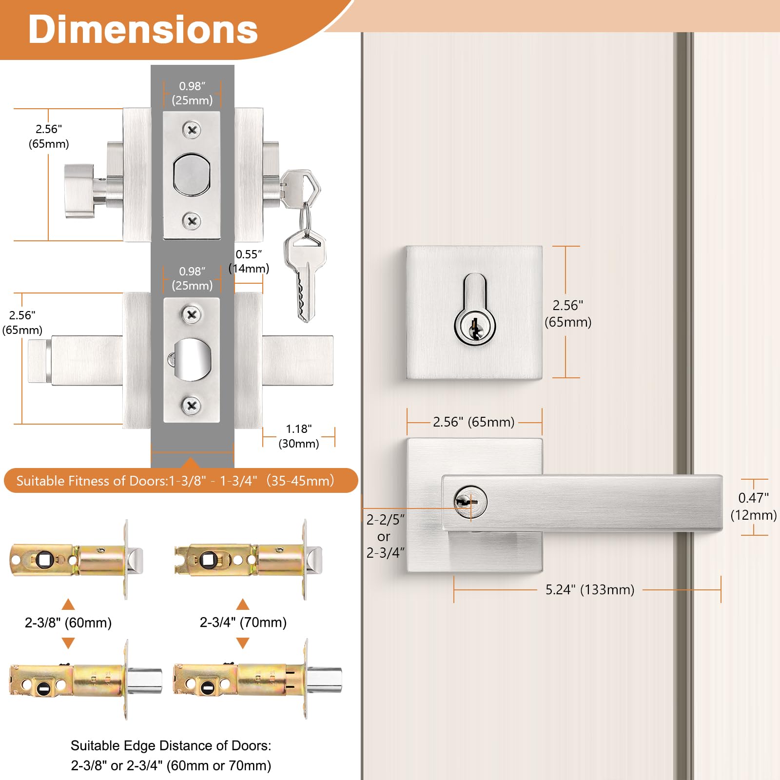 Probrico door lockset fits 1-3/8 to 1-3/4 inch doors for versatility.