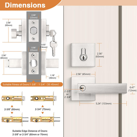 Probrico door lockset fits 1-3/8 to 1-3/4 inch doors for versatility.