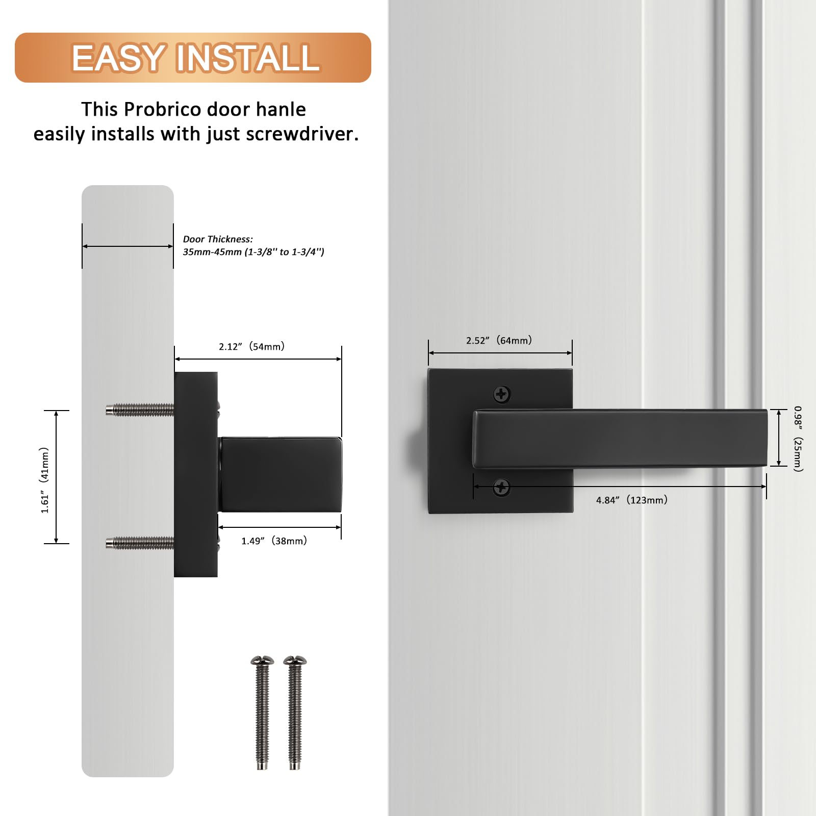 Probrico dummy lever with front screw holes, easy double-sided installation.