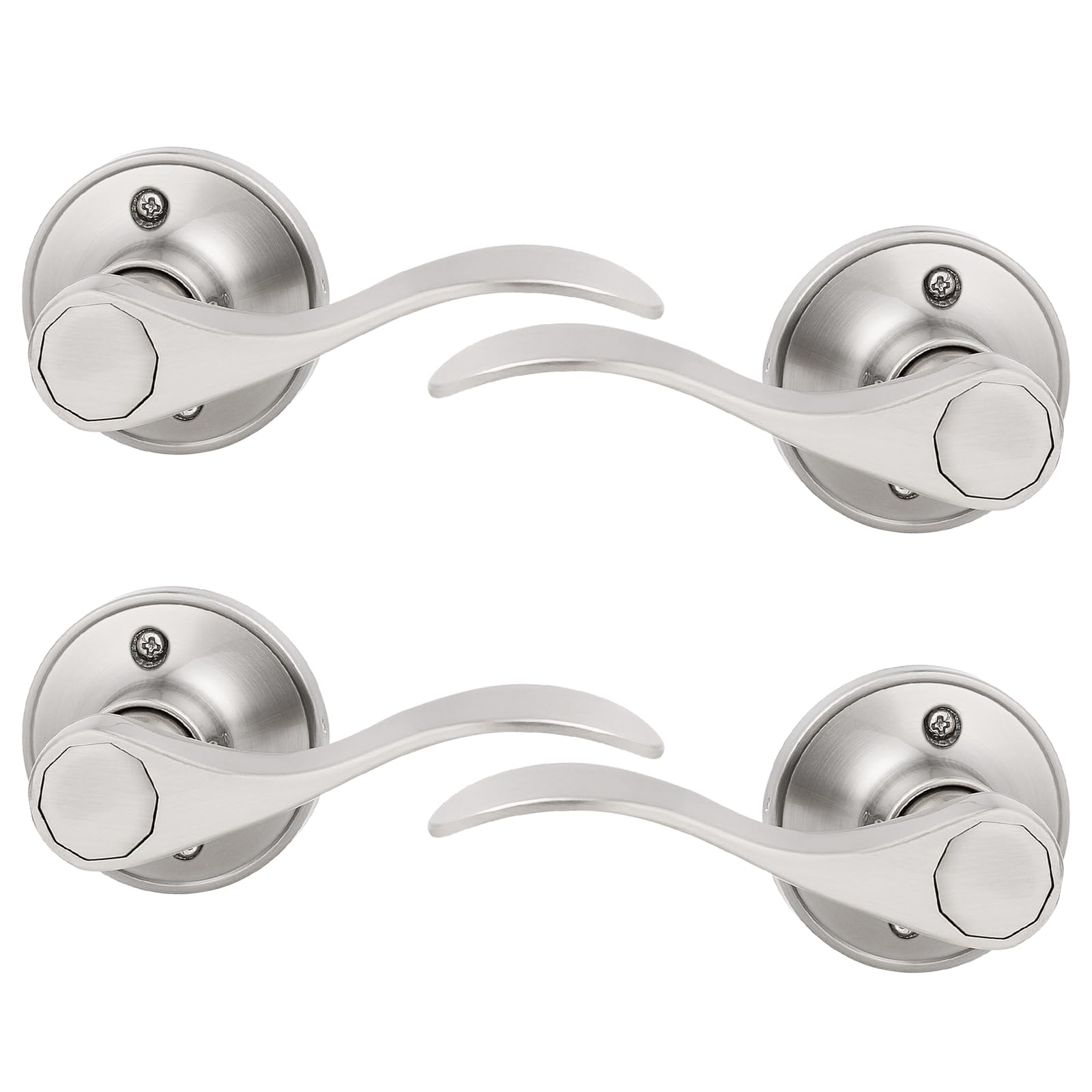 Probrico dummy lever with wave design in satin nickel for left or right-handed doors.