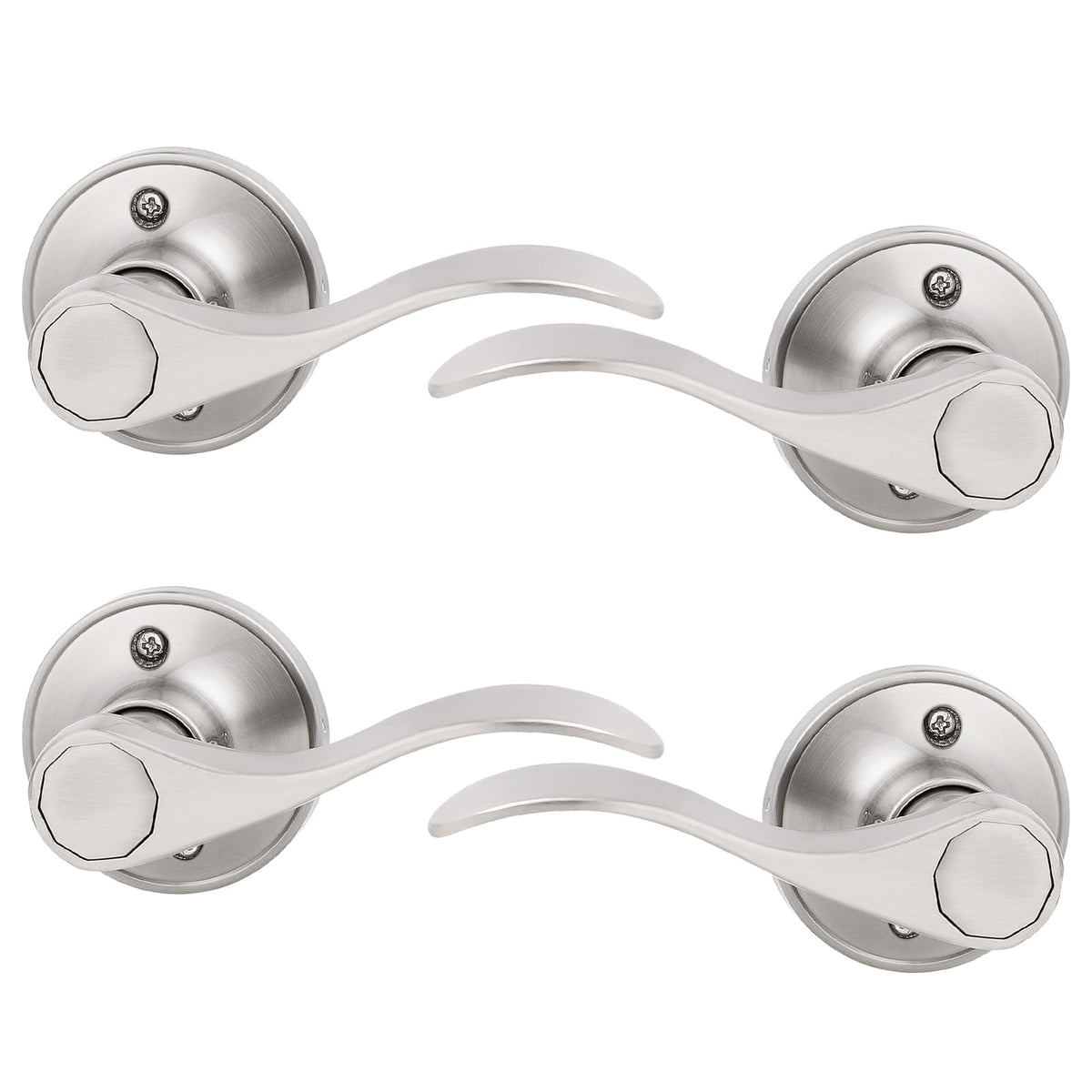 Probrico dummy lever with wave design in satin nickel for left or right-handed doors.