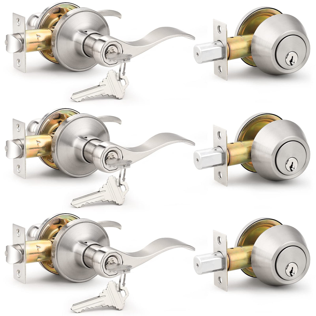 Probrico entrance lever and deadbolt in satin nickel for secure front doors