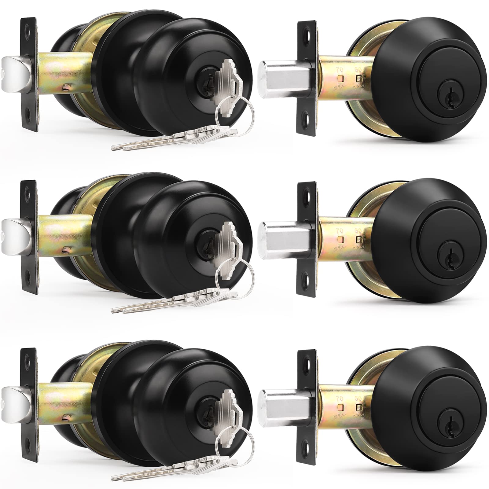 Probrico entry door knob flat black 3-pack for coordinated exterior security.