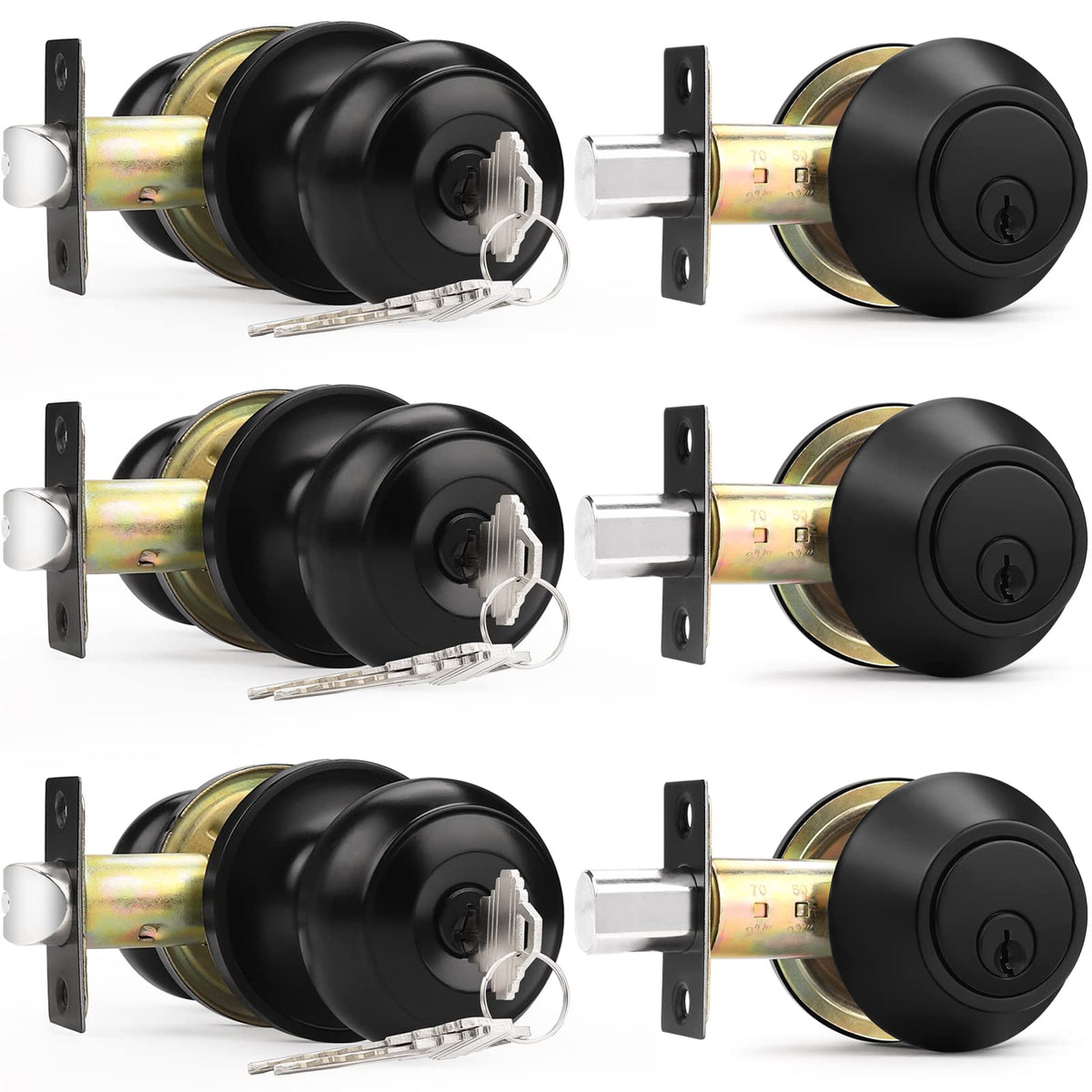 Probrico entry door knob flat black 3-pack for coordinated exterior security.