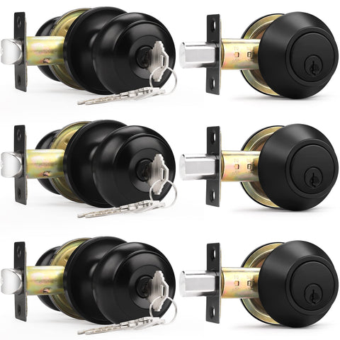 Probrico entry door knob flat black 3-pack for coordinated exterior security.