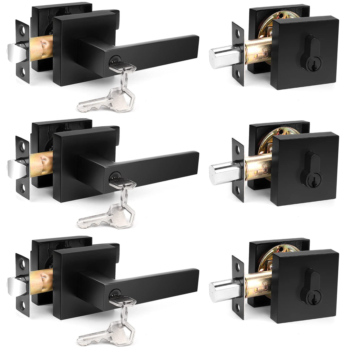Probrico flat black square entry lever on front door with smooth operation