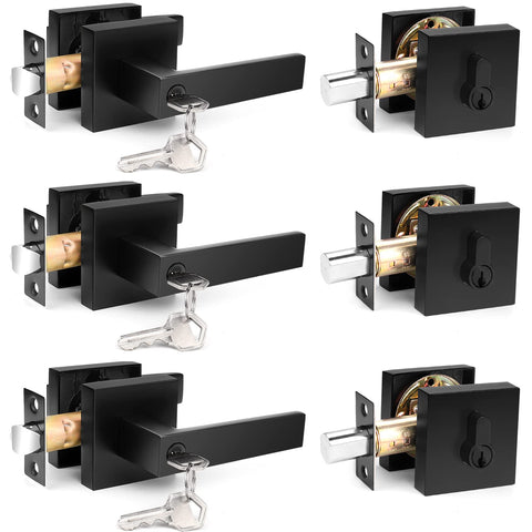 Probrico flat black square entry lever on front door with smooth operation