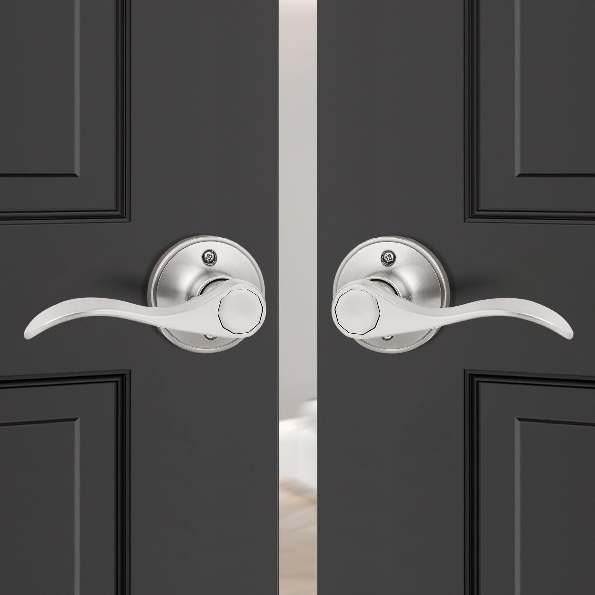 Probrico satin nickel dummy lever for interior doors without latch mechanisms.