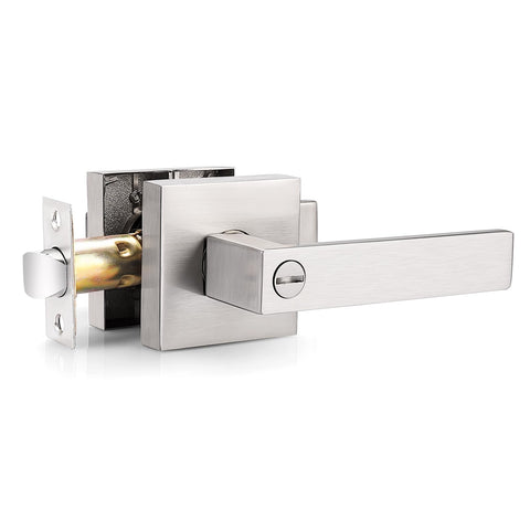 Probrico privacy lever close-up in satin nickel finish for interior privacy on bathrooms or bedrooms.
