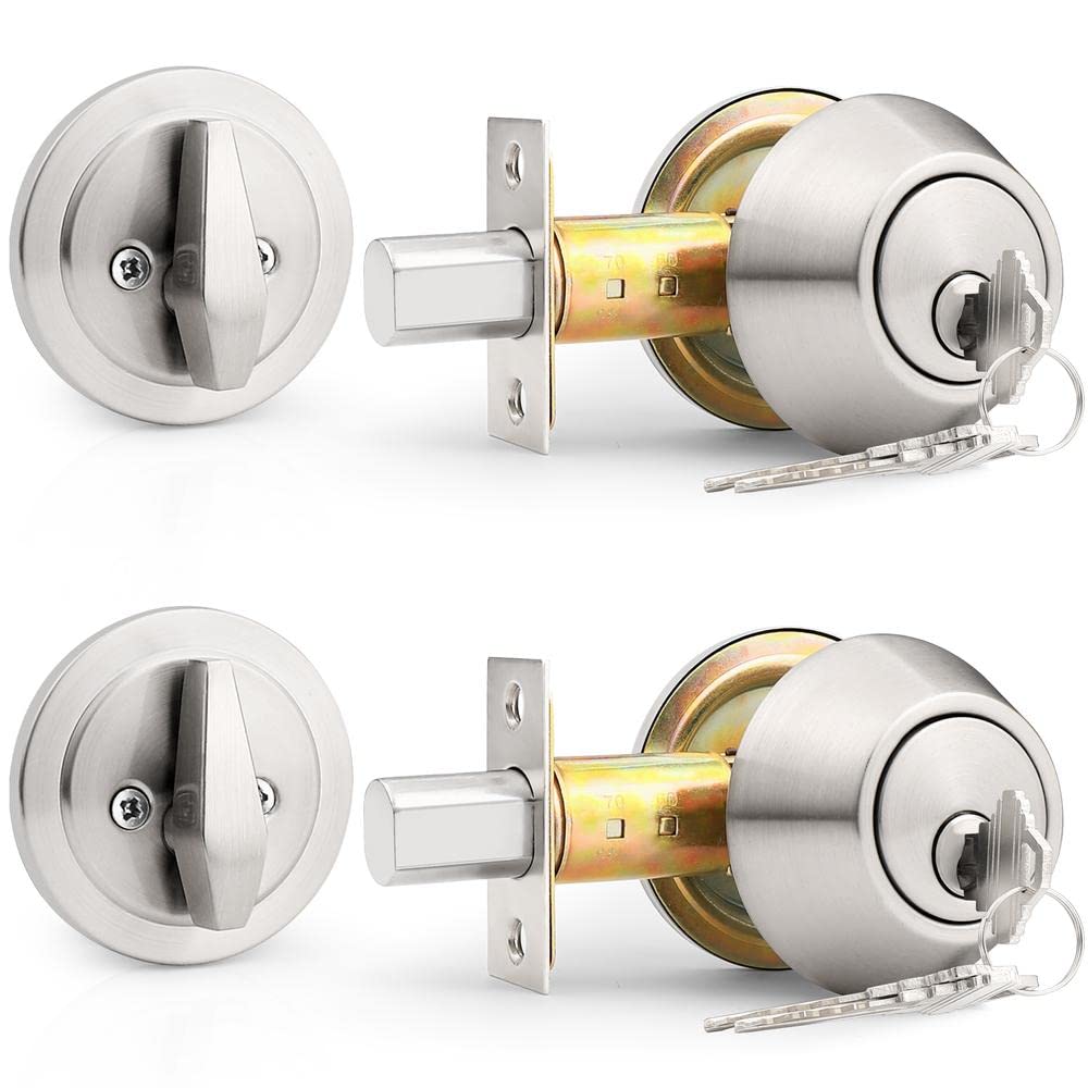 Probrico keyed-alike deadbolt in brushed nickel with installation kit.