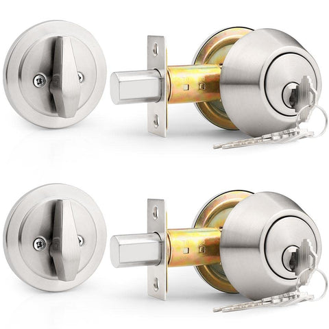 Probrico keyed-alike deadbolt in brushed nickel with installation kit.