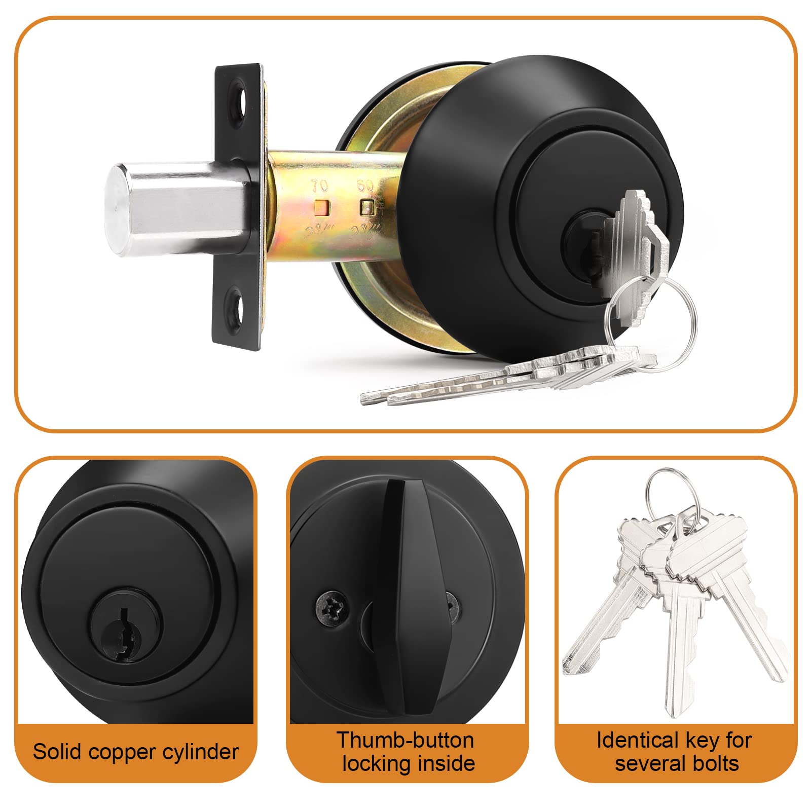 Probrico keyed alike deadbolt interior view, easy one-person installation.
