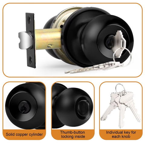 Probrico keyed alike entry knob black back view, compact round interior design for easy handling.