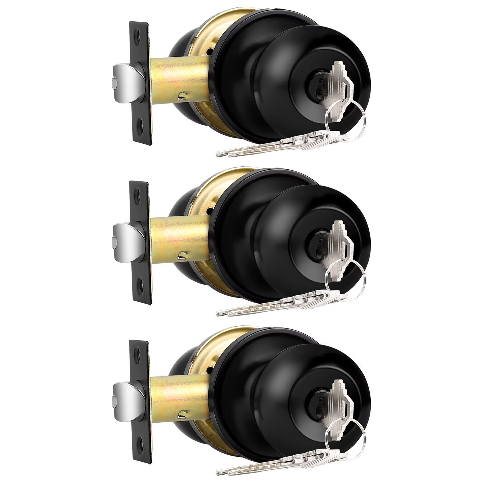 Probrico keyed alike entry knob black front view, secure exterior access with a single key option.