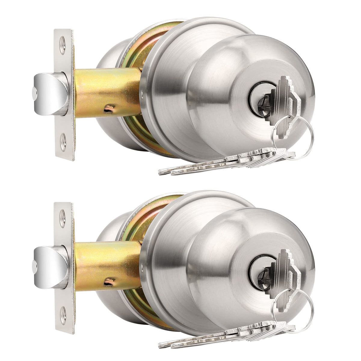 Probrico keyed-alike entry knob front view in brushed nickel for secure exterior entry