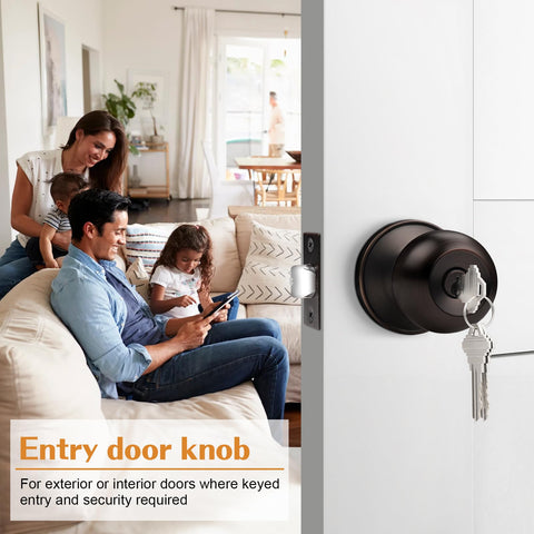 Probrico keyed-alike rear door knob in oil rubbed bronze for convenient back-door access.