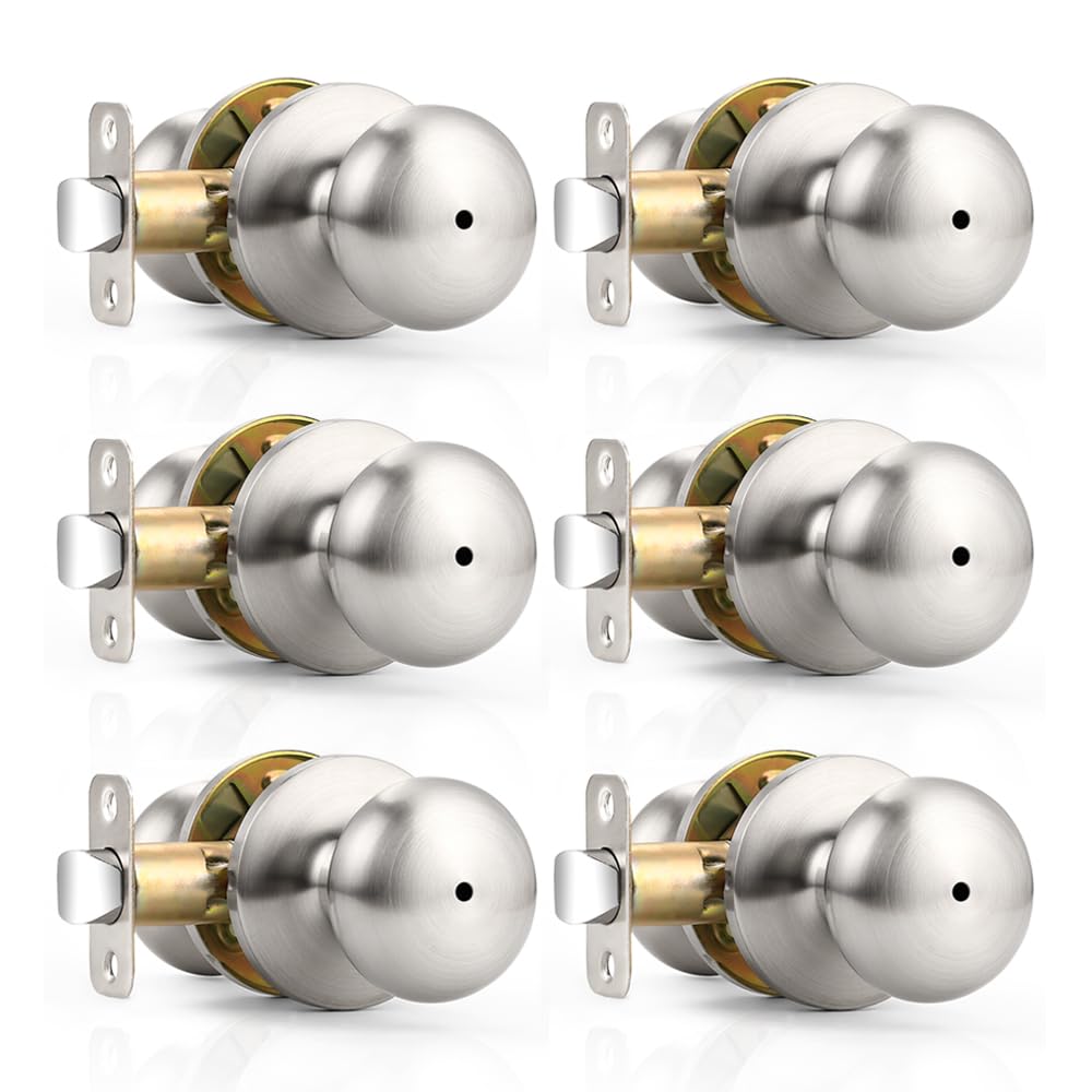 Probrico keyless privacy doorknob six pack in brushed nickel for interior bedroom and bath doors