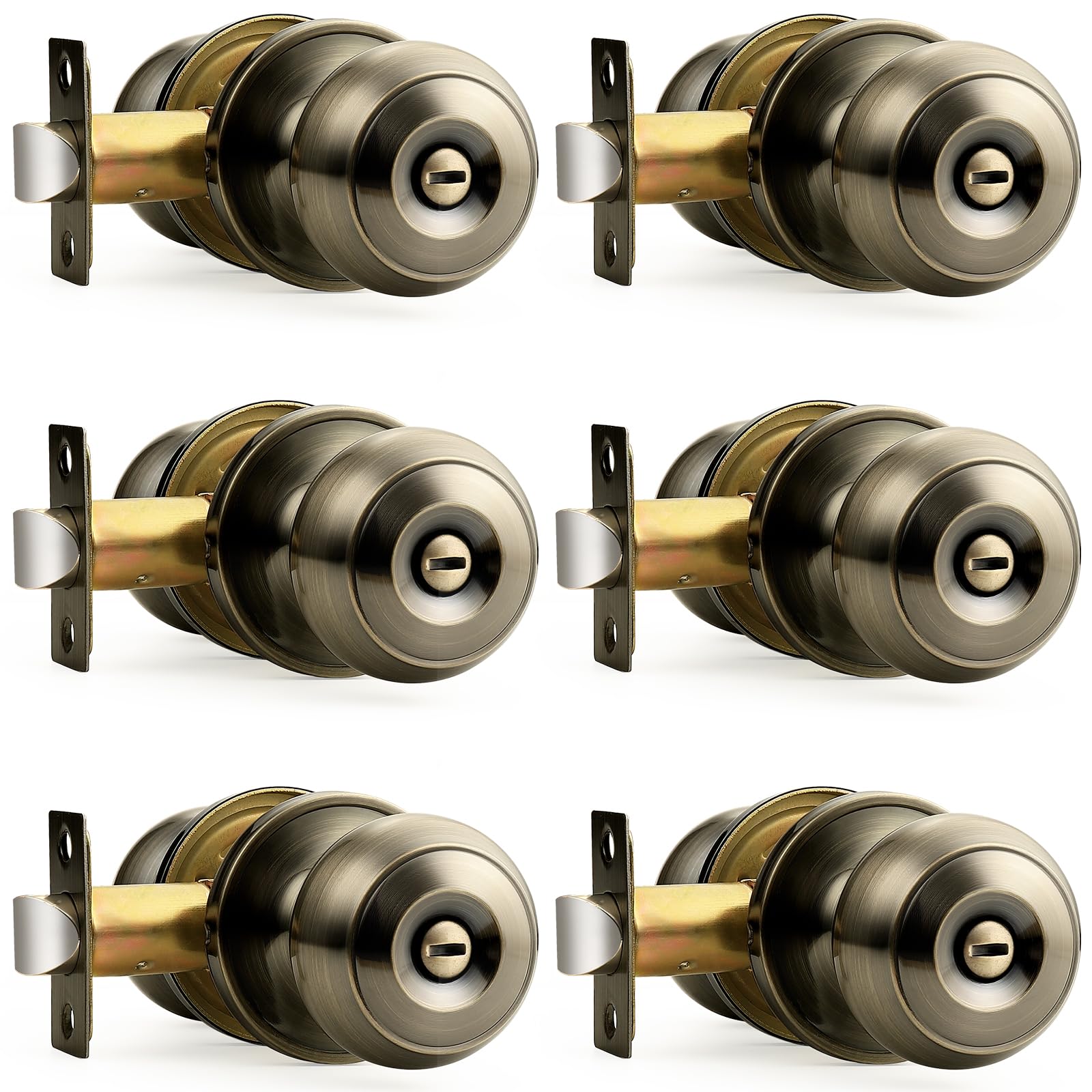 Probrico bed/bath keyless privacy knobs antique brass for six doors, easy privacy without keys.
