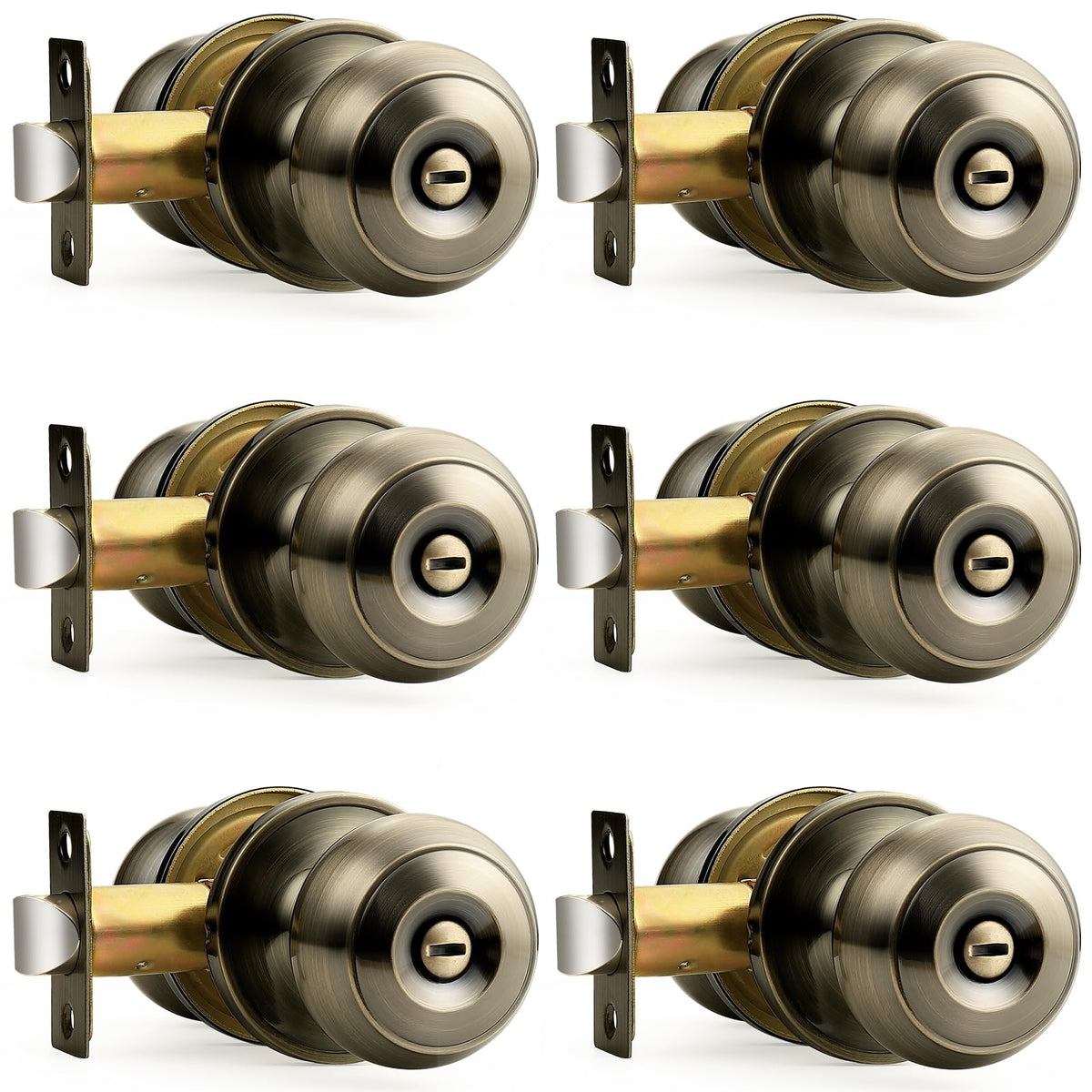 Probrico bed/bath keyless privacy knobs antique brass for six doors, easy privacy without keys.