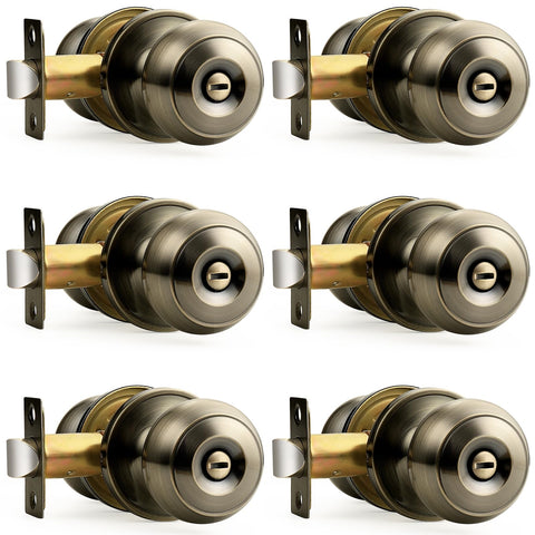 Probrico bed/bath keyless privacy knobs antique brass for six doors, easy privacy without keys.