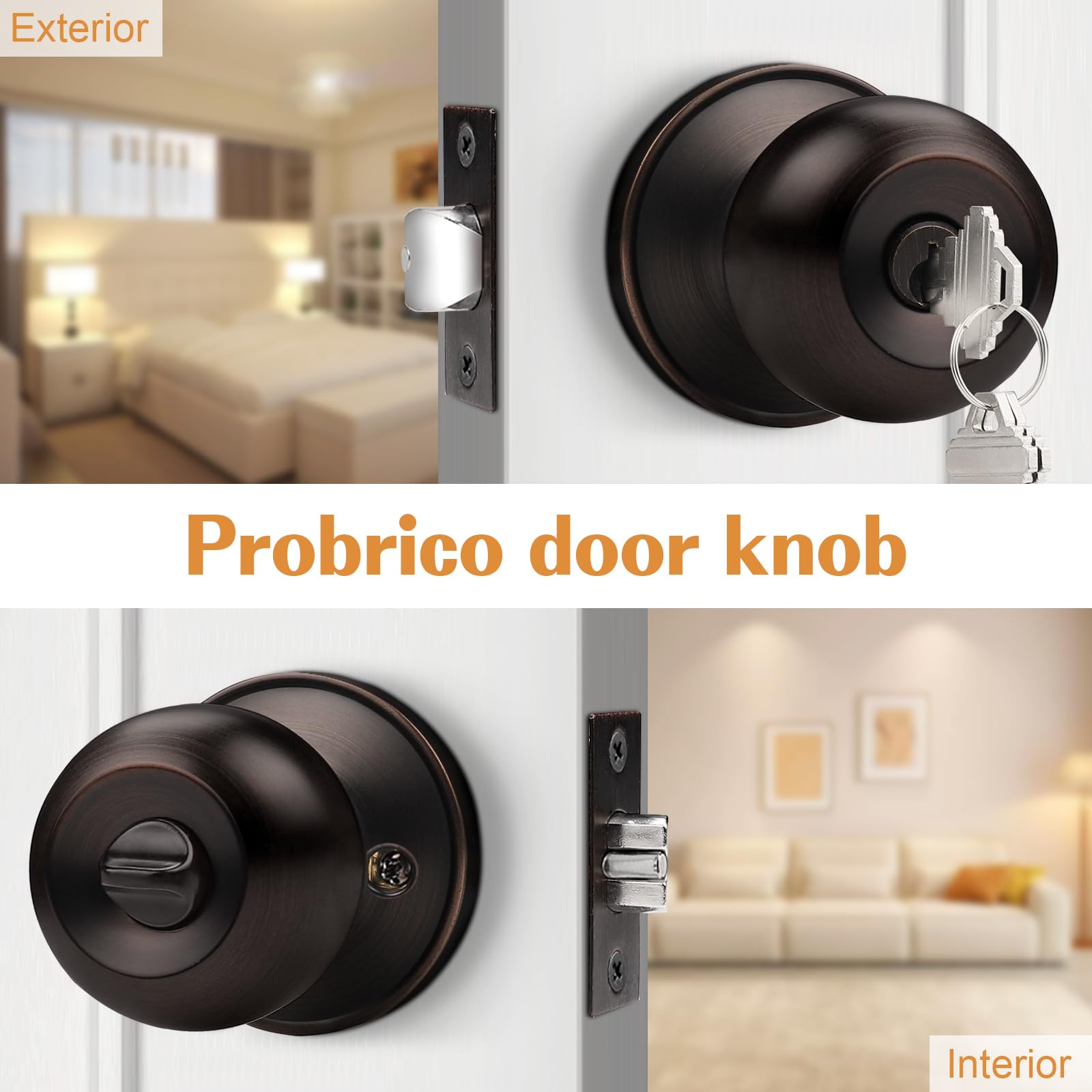 Probrico lockset features anti-sawing bolt for added security.