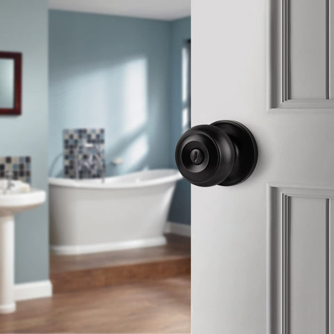 Probrico matte black door handle and reinforced latch design on interior door.