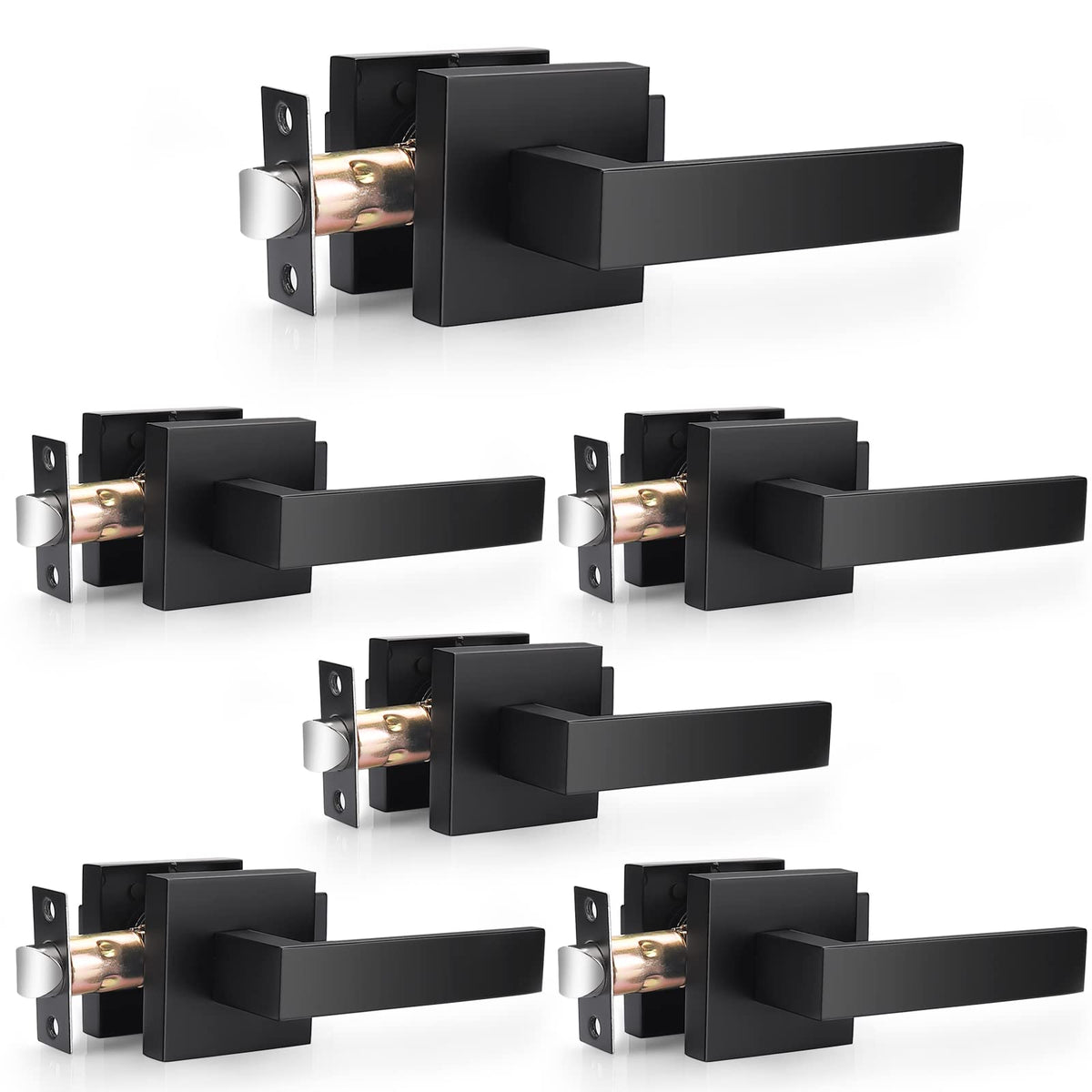 Probrico matte black passage lever square handle for interior doors with durable performance