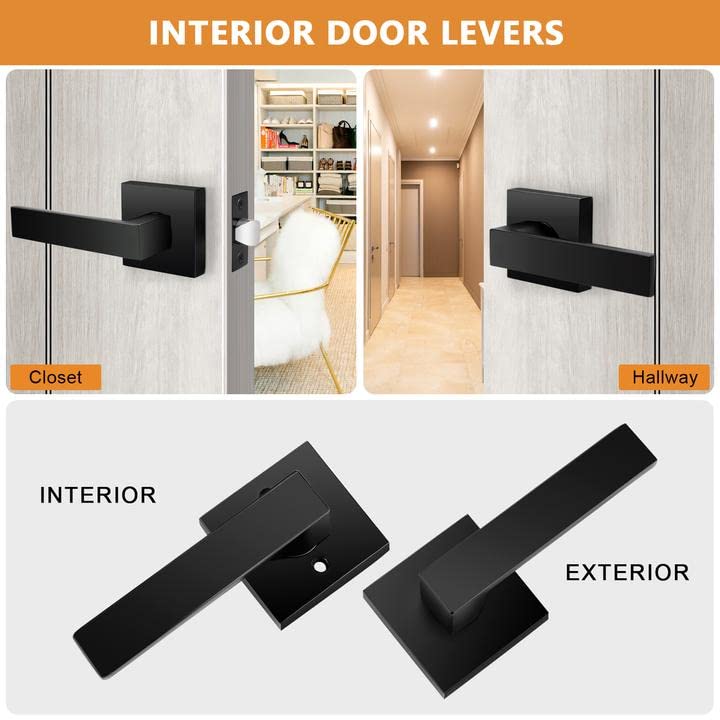 Probrico matte black passage lever square handle on a modern interior door