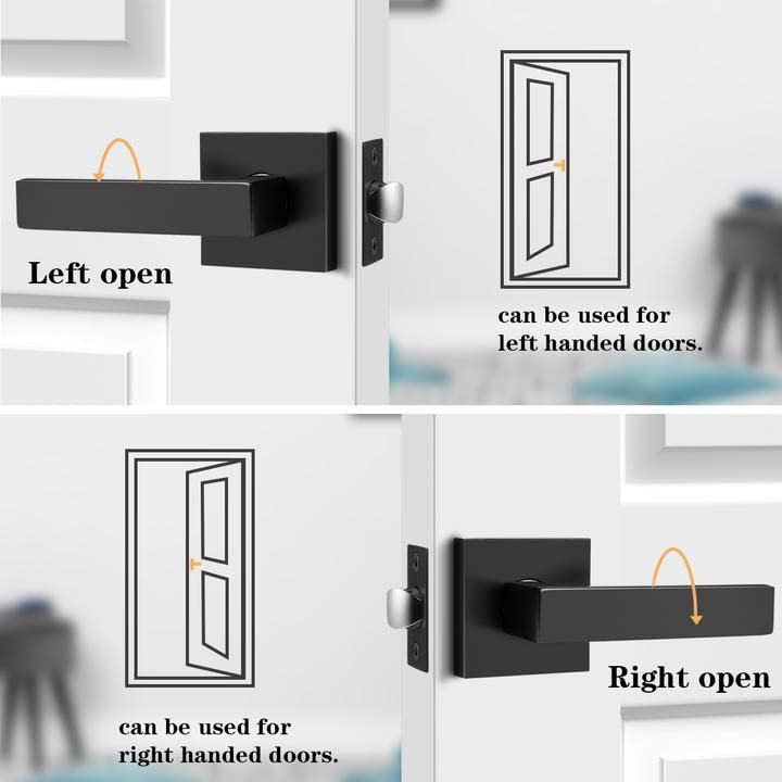 Reversible Probrico matte black passage lever square handle shown on a closet door