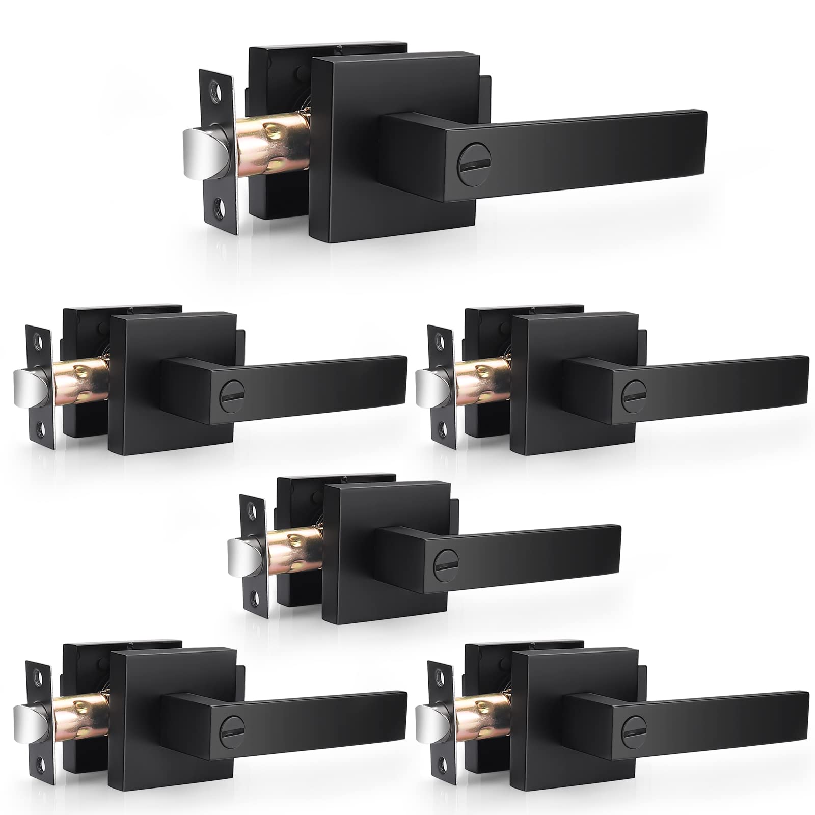 Probrico matte black privacy door lever pack, front view for bedrooms and baths