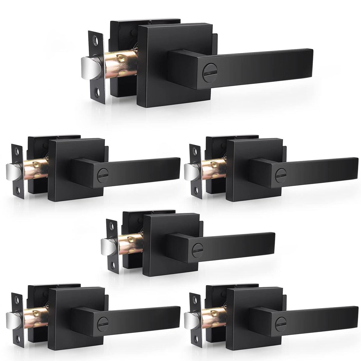 Probrico matte black privacy door lever pack, front view for bedrooms and baths